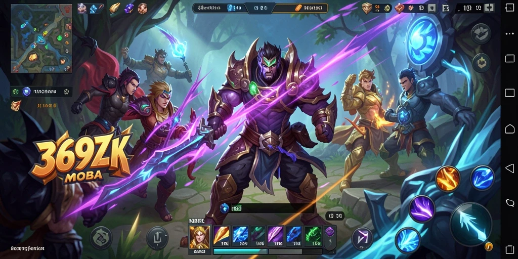 Menampilkan aksi seru dalam game MOBA 369ZK.