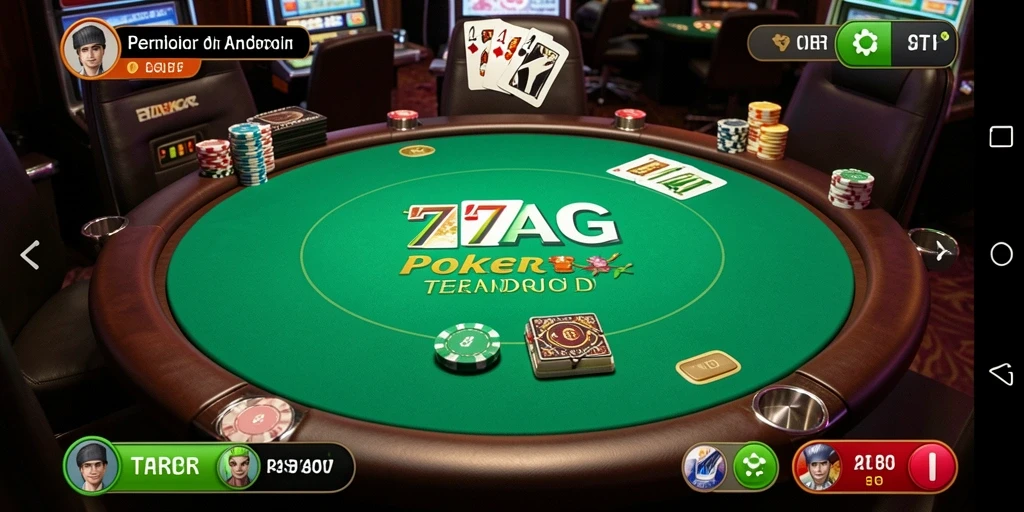 Screenshot menampilkan gameplay seru dalam permainan poker di 77AG.