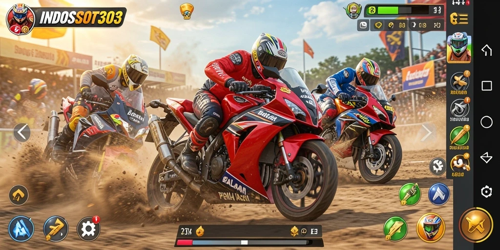 Tampilan gameplay seru dalam balapan motor INDOSLOT303.