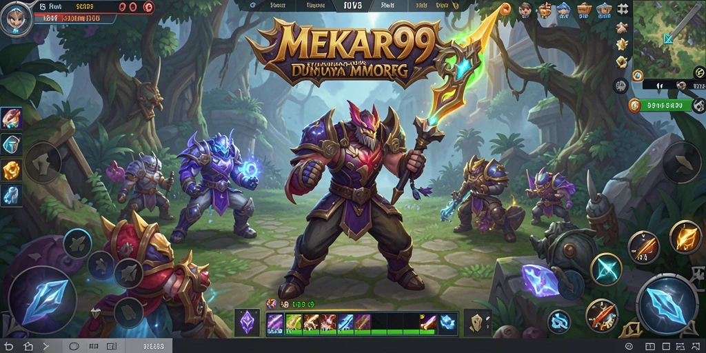 Screenshot gameplay MEKAR99 menampilkan pertarungan epik di dunia fantasi.
