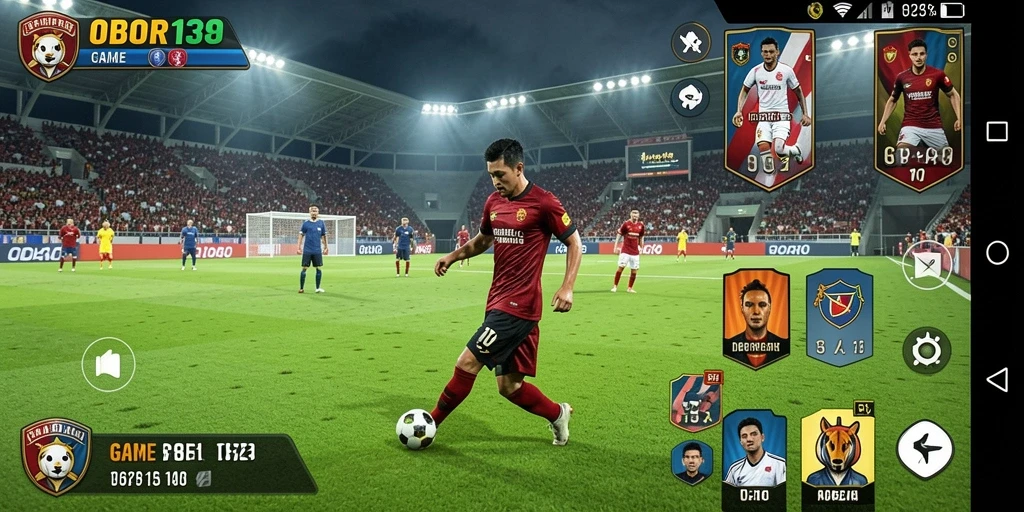 Screenshot utama OBOR138 menampilkan aksi seru dalam permainan sepak bola.