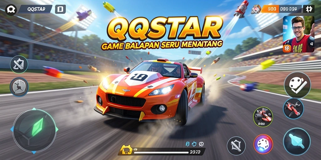 Screenshot gameplay QQSTAR menampilkan aksi balapan yang mendebarkan.