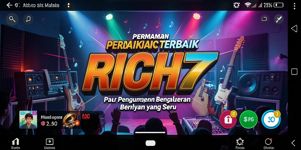 Tangkapan layar utama RICH7 menampilkan gameplay mengasyikkan dengan musik.