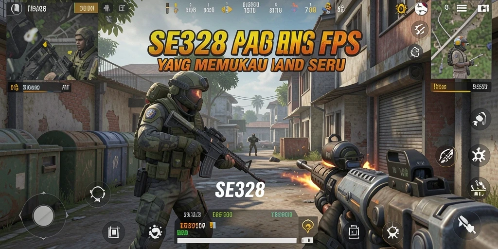 Screenshot utama SE328 menunjukkan aksi tembak-menembak yang intens dan mendebarkan.