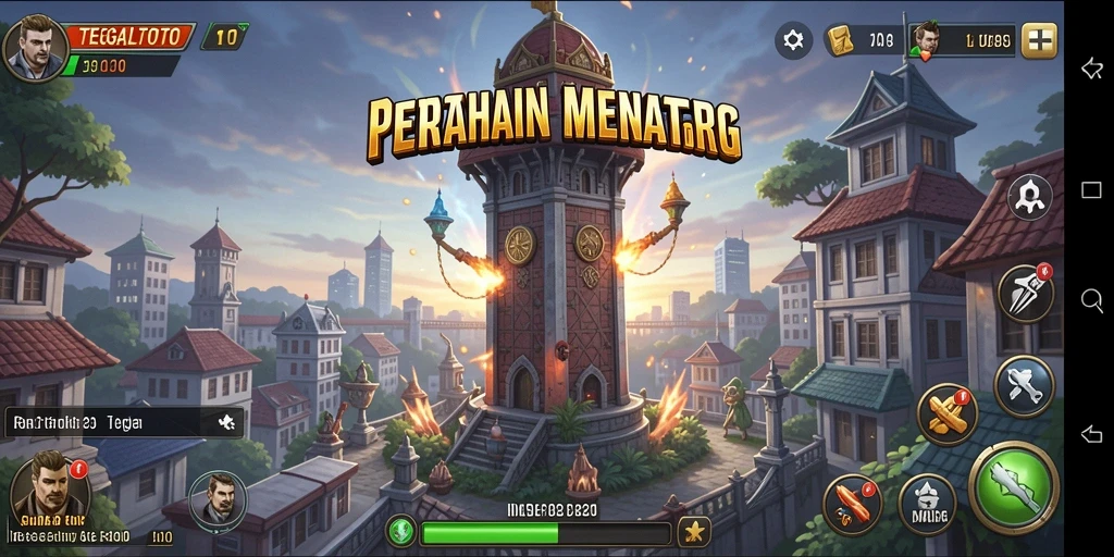 Gameplay TEGALTOTO yang seru dengan pertahanan menara yang menantang.