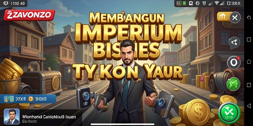 Tampilan gameplay ZAVONZO yang menampilkan pengelolaan bisnis yang strategis.